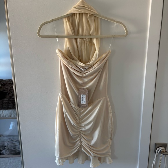 NWT Meshki Caspian Slinky And Mesh Off Shoulder Mini Dress - Ivory - Picture 6 of 7